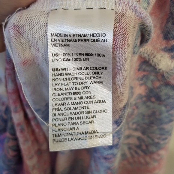 Chico's 100% Linen White Blue Pink Bohemian Split Neck Tunic Shirt - Picture 7 of 8